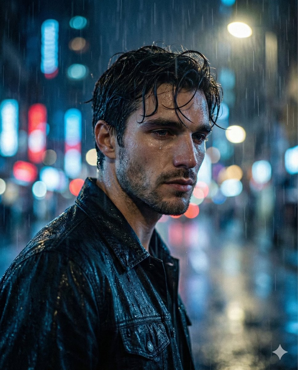 A sad boy (same face as uploaded) standing alone in the rain at night, cinematic and emotional mo...