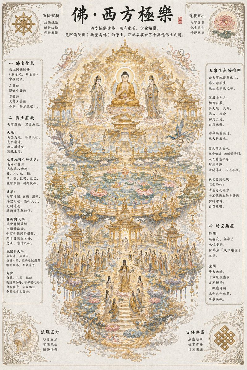 The Western Pure Land of Ultimate Bliss (also known as the Western Pure Land, the Land of Peacefu...