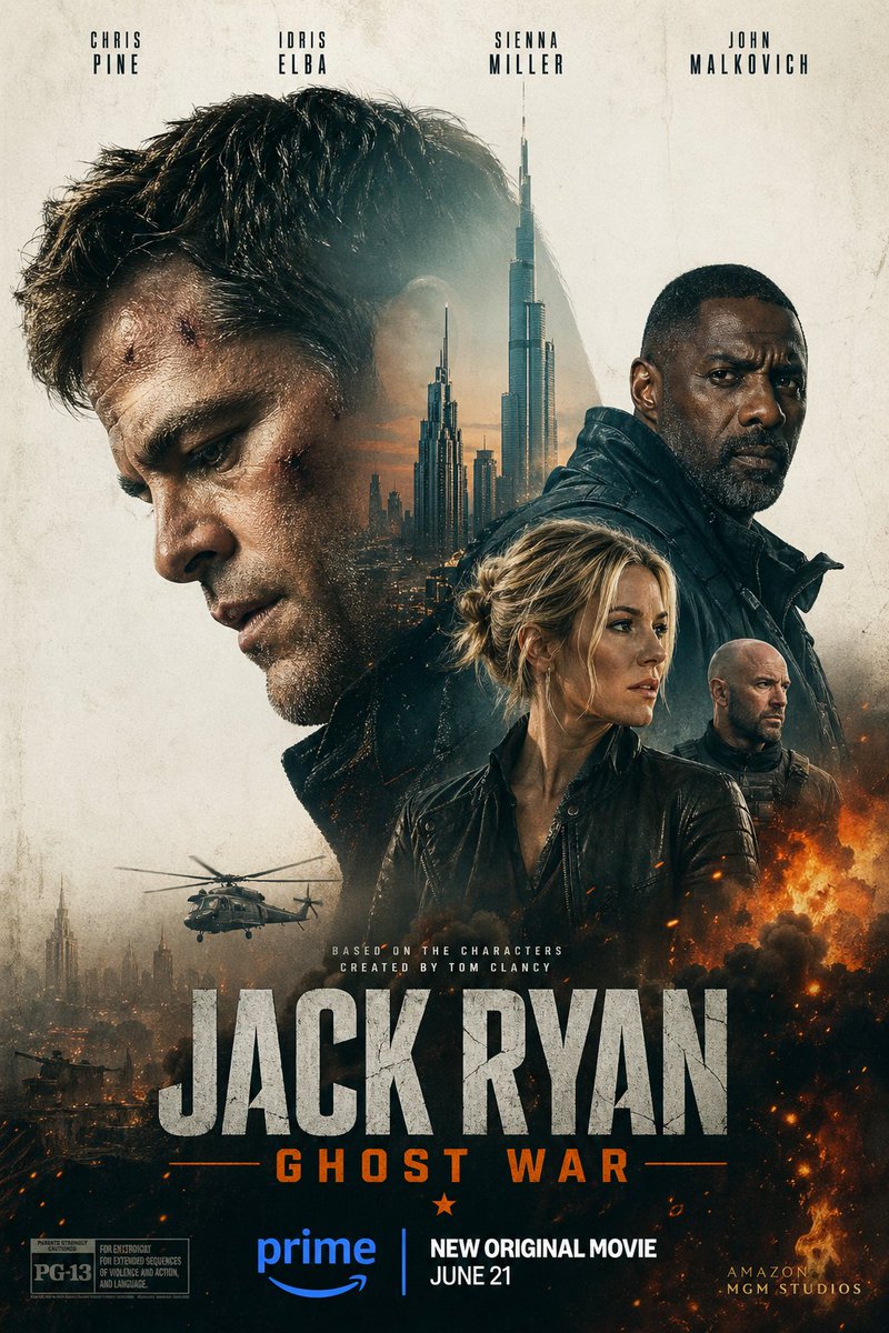 Create a cinematic movie poster for "Jack Ryan: Ghost War", a new Amazon Prime original action mo...