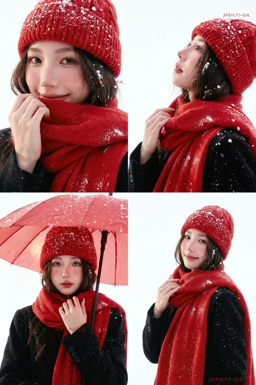 Professional studio portrait photography, Christmas winter theme, white studio background.  Young...